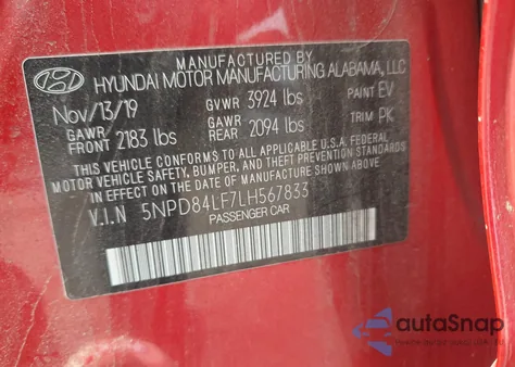 2020 Hyundai Elantra Sel из США, поврежденный, VIN 5NPD84LF7LH567833